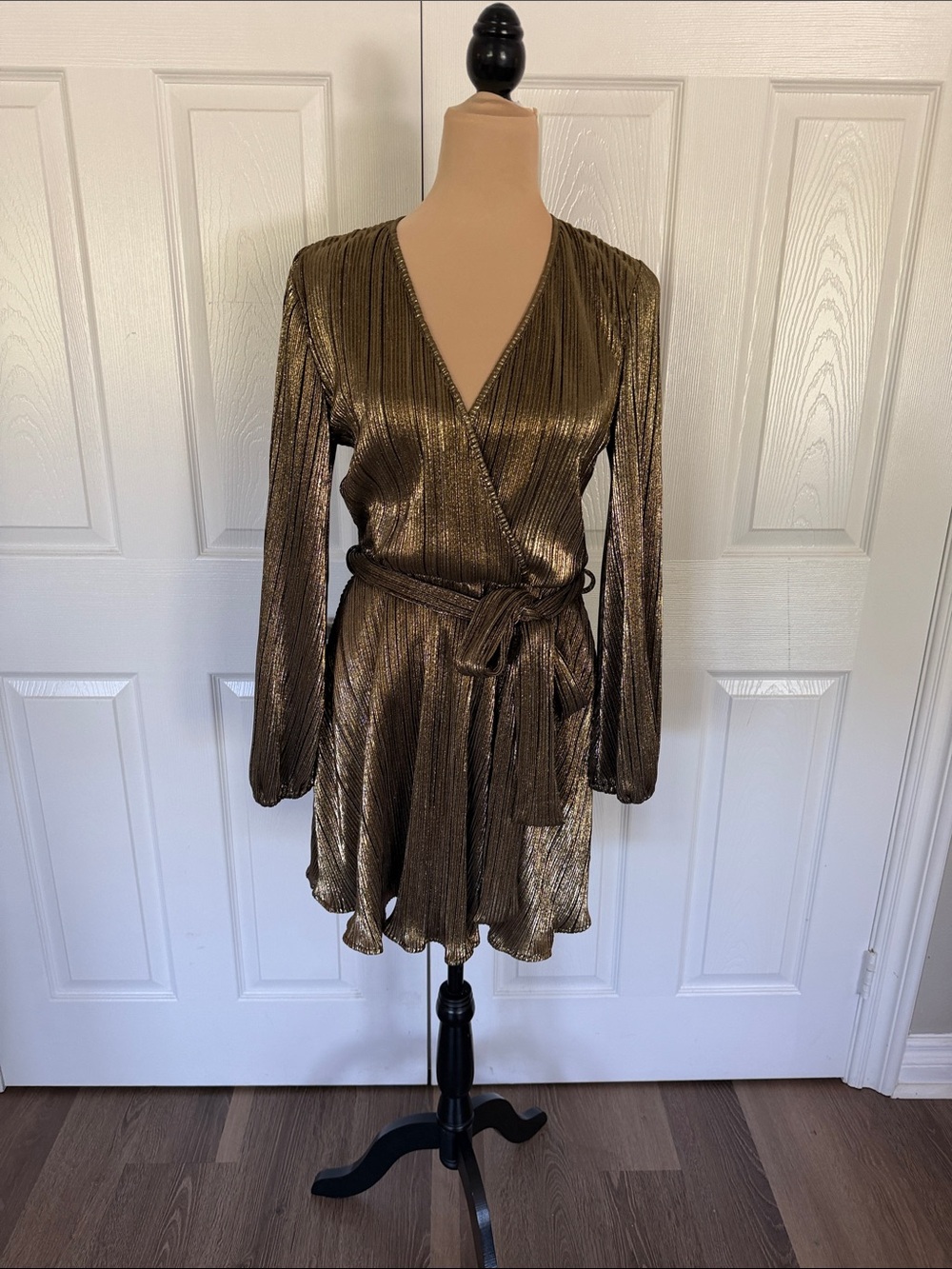 Bardot Metallic Bronze Wrap Dress with Tie